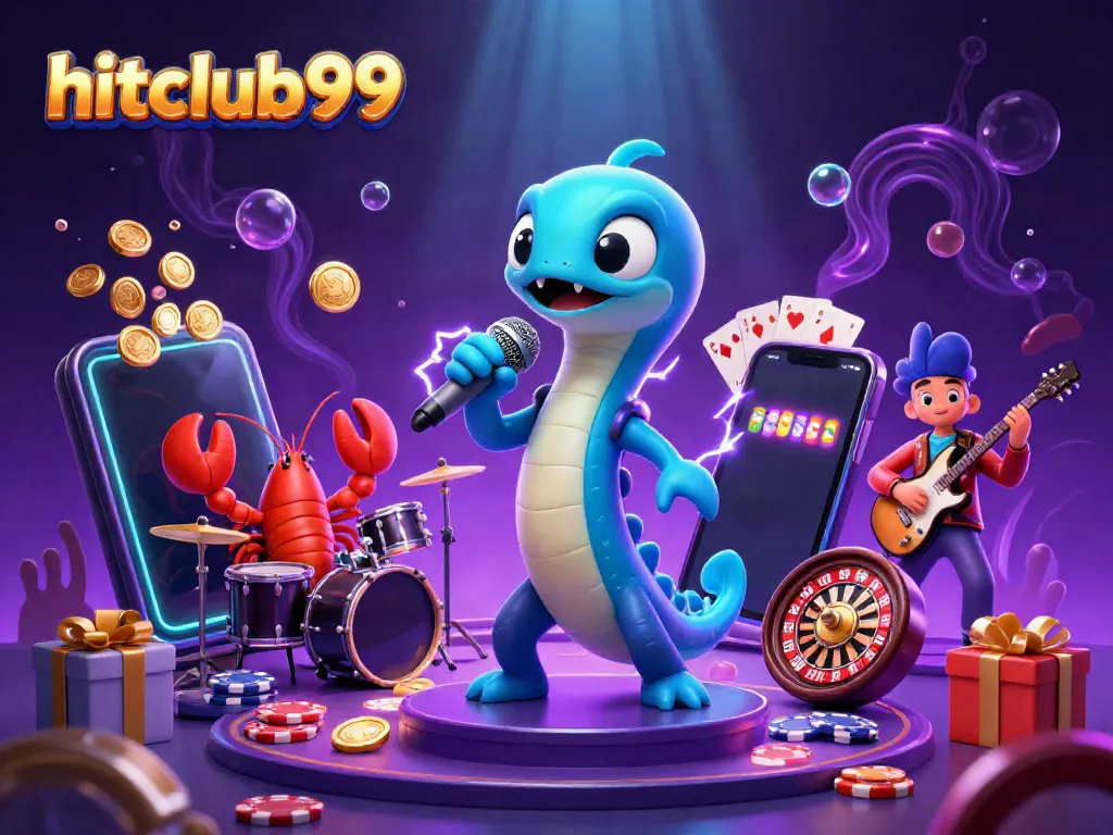 Experience the excitement of hitclub99 with a vibrant underwater casino scene featuring an electric eel DJ and friends.