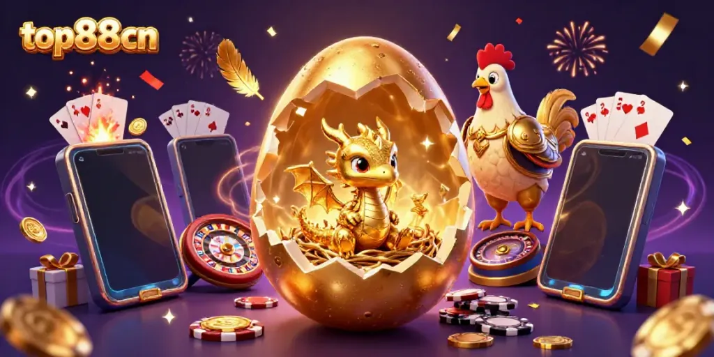 Engage in exciting play at top88cn with a golden dragon revealing poker chips in a vibrant casino scene.
