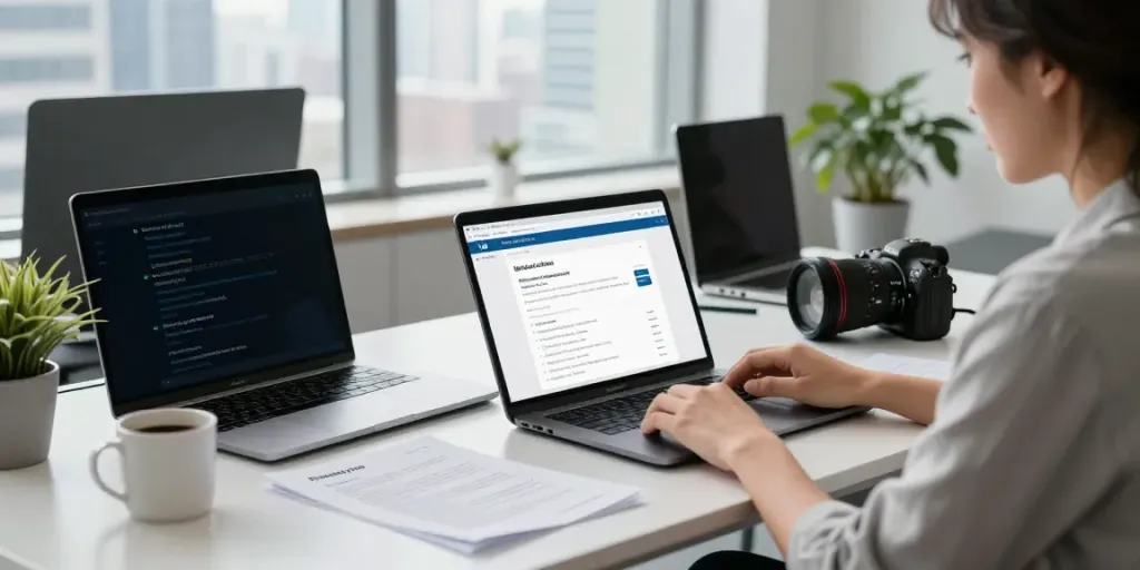 Professional workspace highlighting digital PR backlinks outreach efforts with a marketer at work.