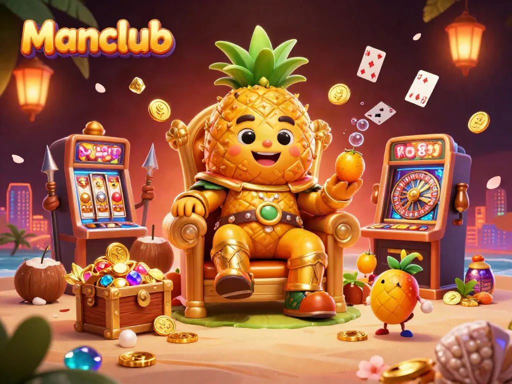 Engage in thrilling gameplay at Manclub as the pineapple king rules the vibrant casino.