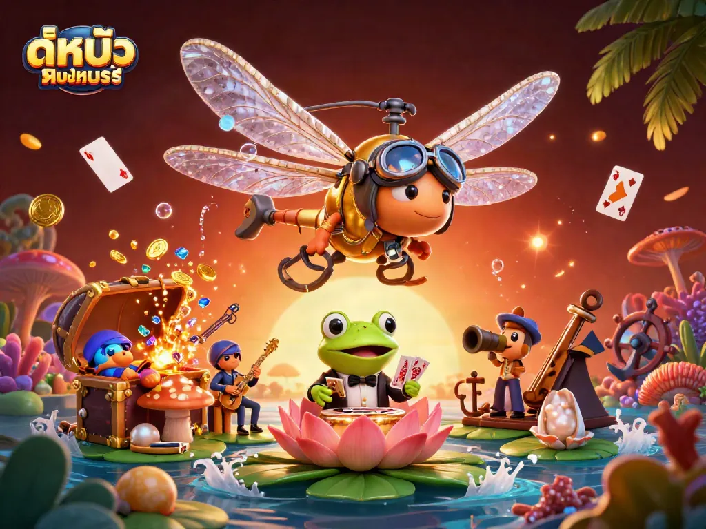 Experience ดูหนังออนไลน์ฟรี with a vibrant dragonfly casino scene, showcasing lively characters and festive elements.