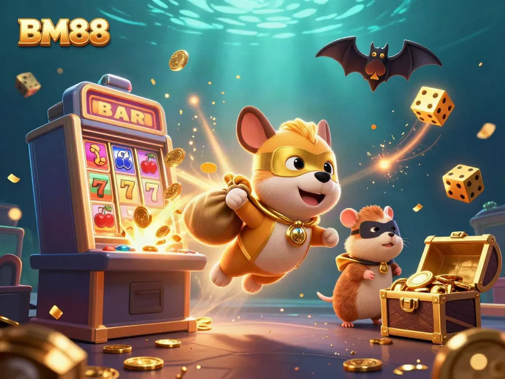 Engage in thrilling casino adventures with BM88 featuring a superhero dog and hamster.