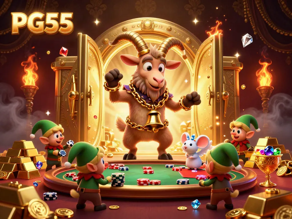 Join the festive chaos at PG55 casino with Krampus managing gremlins stealing chips!