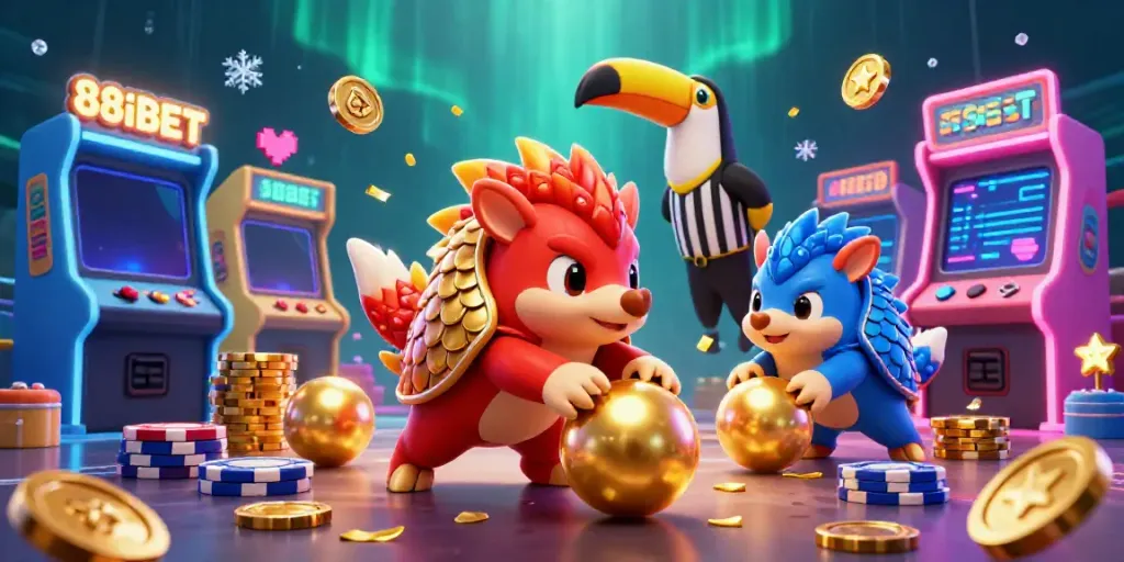 Experience thrilling gaming action with 88IBET featuring animated pangolins in a vibrant casino setting.