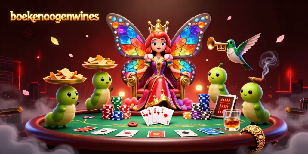 Experience the vibrant action at boekenoogenwines with a butterfly queen poker scene filled with excitement.