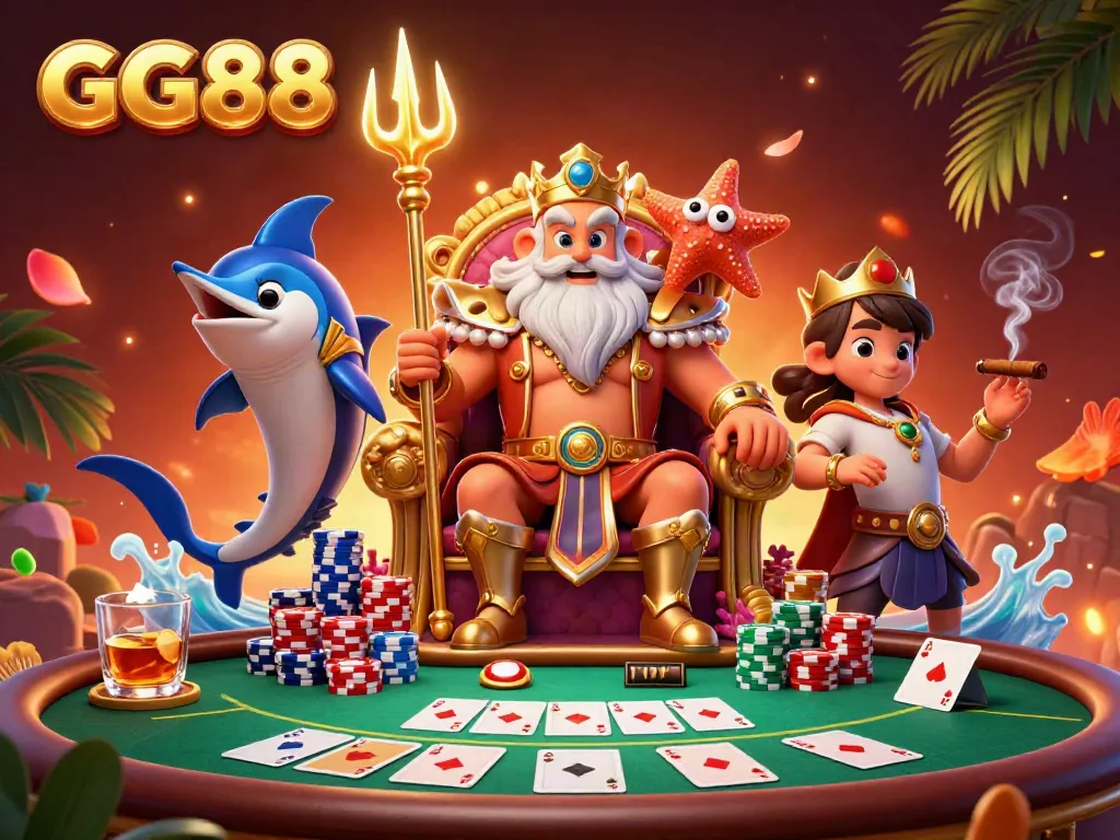 Experience stunning gameplay at GG88 with vibrant casino elements, including poker chips and cards.