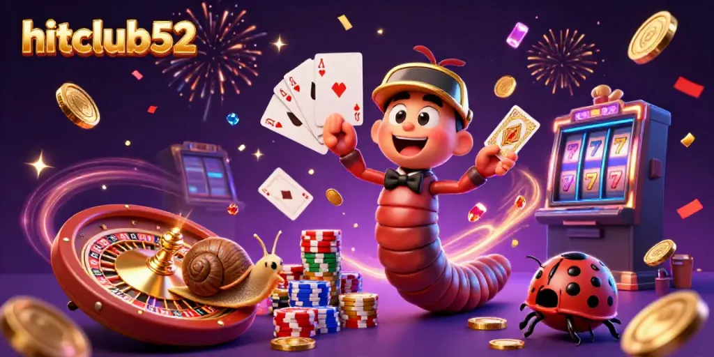 Experience the excitement of hitclub52 with dynamic characters and casino elements celebrating a winning moment.