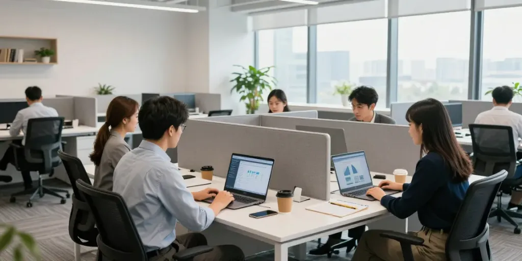 Single-wall partition in a modern office enhancing collaboration and productivity.