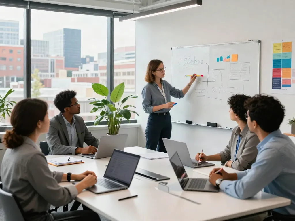 Active team collaboration in a corporate setting during business coaching Connecticut session.