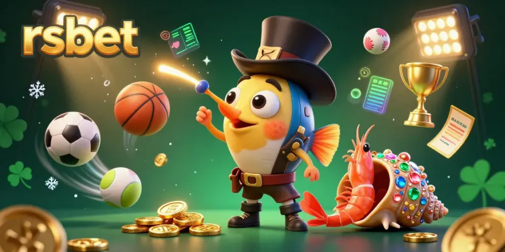 Experience exciting gambling thrills with rsbet's dynamic 3D underwater scene featuring vibrant characters and sports elements.