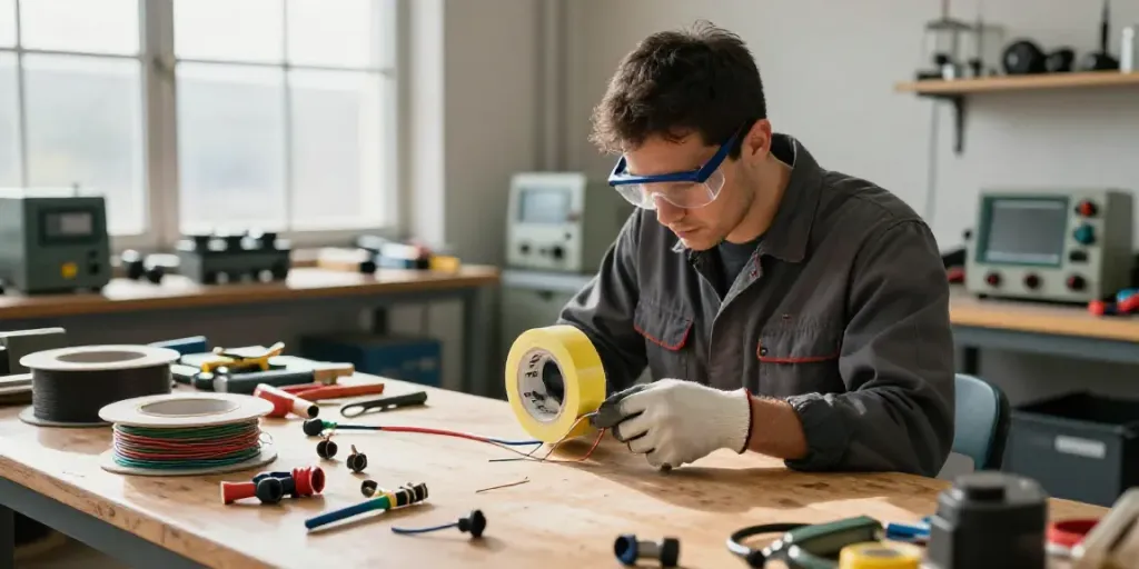 Technician using Super33 vinyl electrical tape in a workspace