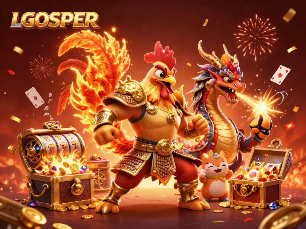 Experience thrilling games at LGOSUPER with vibrant characters, gold coins, and exciting slot elements!