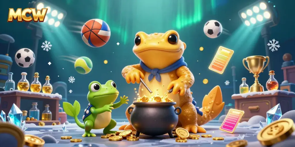 Experience immersive MCW sports betting action with dynamic visuals in this casino-themed illustration.