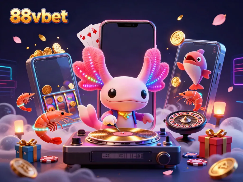 Experience vibrant gameplay with 88vbet showcasing a neon DJ, exciting game elements, and dynamic characters.