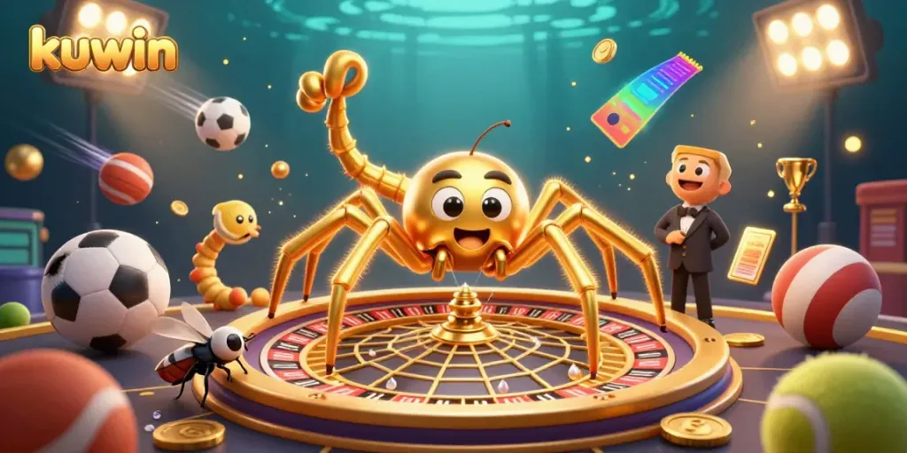Experience thrilling bets with kuwin in a dynamic casino illustration showcasing vibrant game elements.