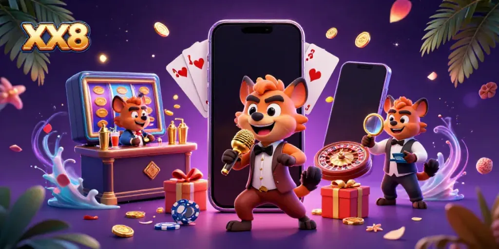 Experience the vibrant casino atmosphere at XX8 with hyenas entertaining in a comedy club.