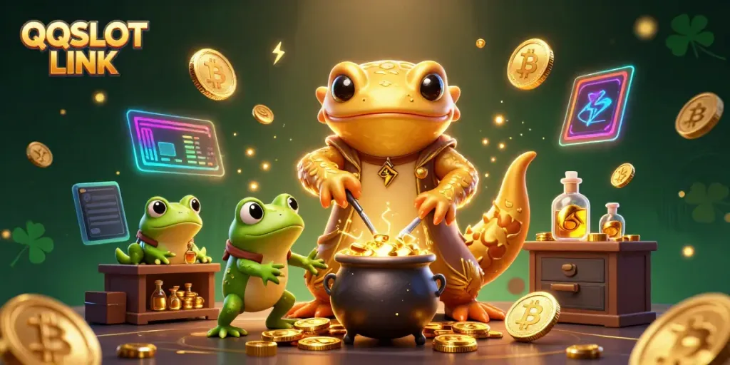 Engage with the QQSLOT LINK as cartoon alchemists transmute metals into gold, enriched with crypto elements.