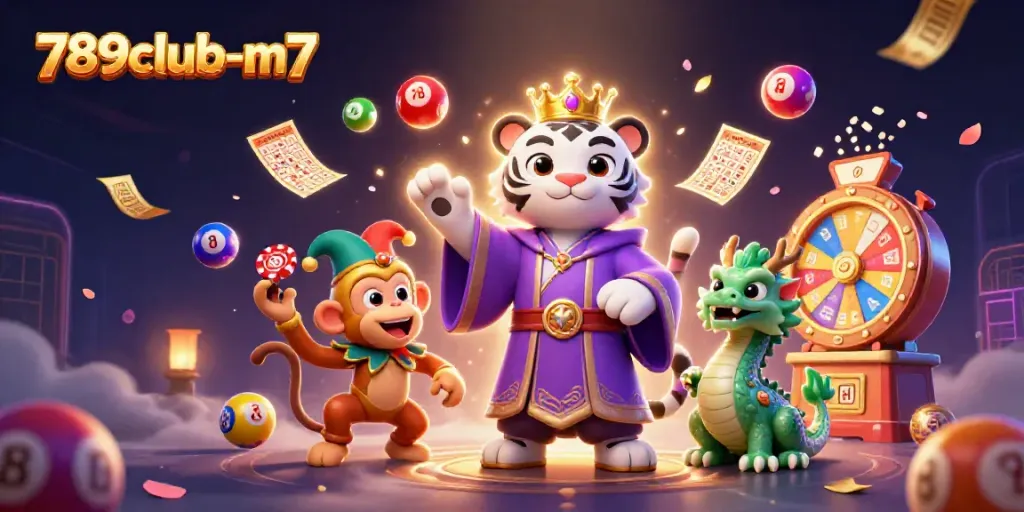 Engage in thrilling casino fun at 789club-m7 with lively lottery elements and animated characters.