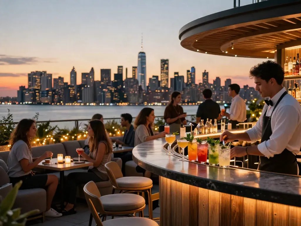 Nohu rooftop bar scene with guests enjoying drinks and skyline views
