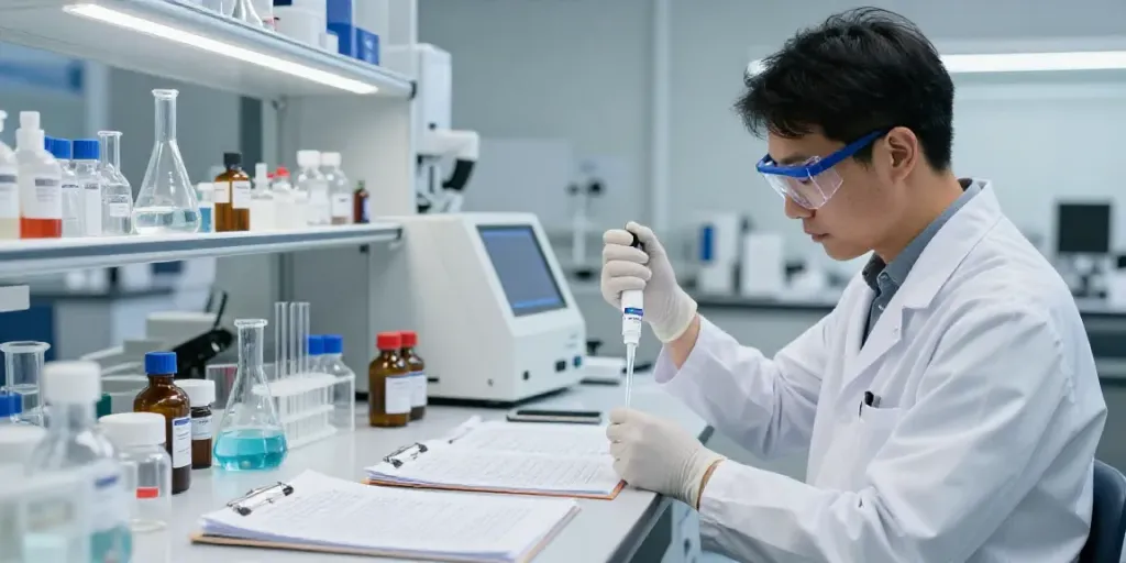 Chem-mist 1cP-LSD Spray being measured in a modern research lab setting