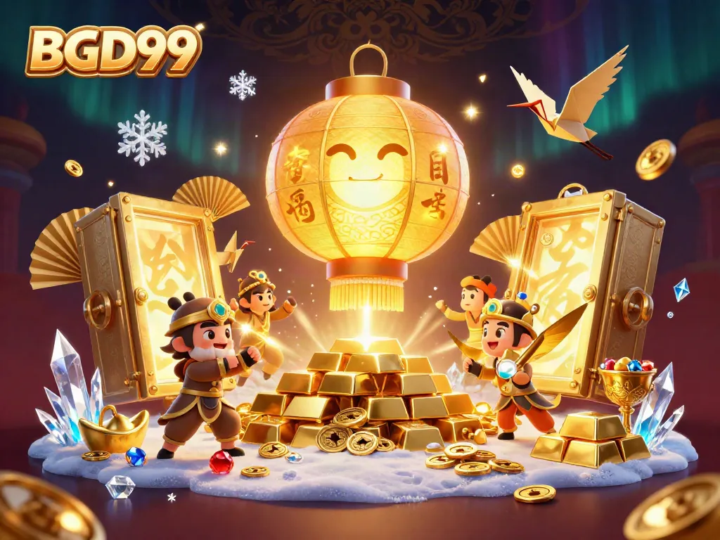 Experience BGD99's vibrant night market casino with golden lantern spirits and treasure elements